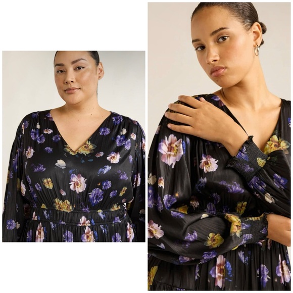 NWT Scoop Women's Plus V Neck Plissé Floral Midi Dress Sz XL - Picture 2 of 12